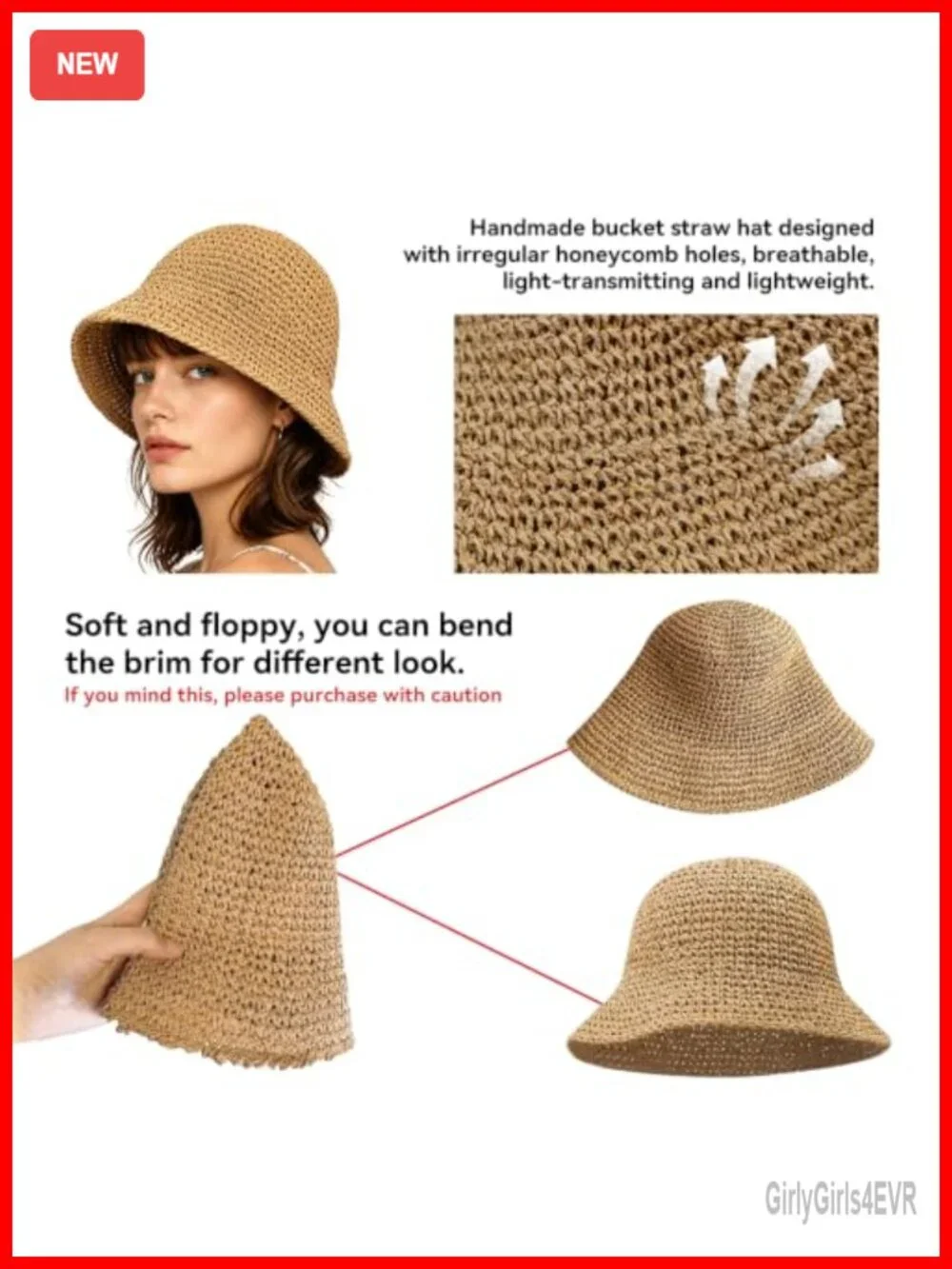 Hand-Woven Packable Beach Bucket Sun Hat with UV Protection